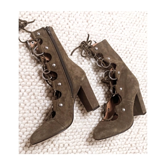H&M Shoes - H&M Premium Quality Suede Leather Khaki Green Lace Up Boots Women's Size 5.5